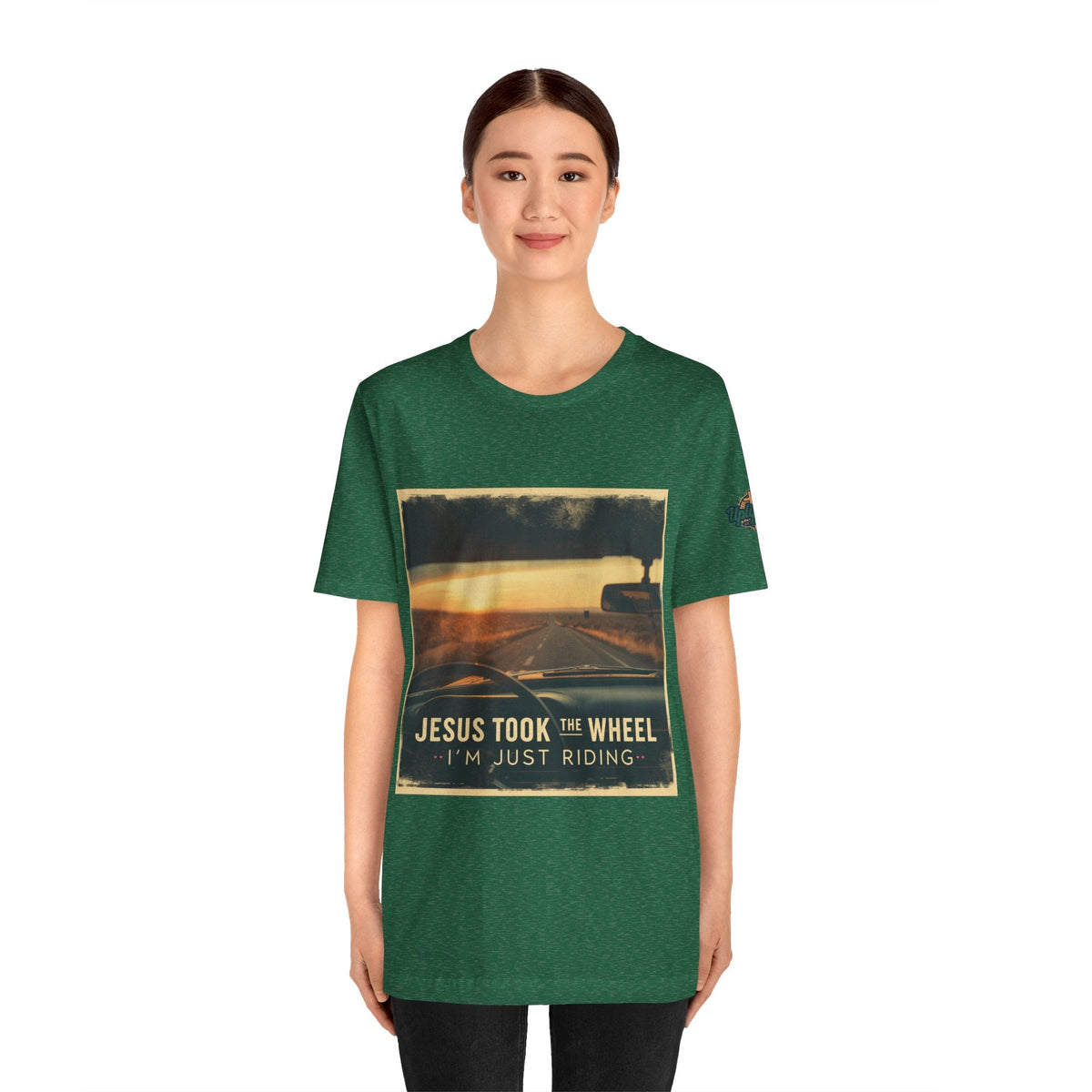 Jesus Took the Wheel I'm Just Riding T-shirt – Funny Christian Convertible Car T-shirt for Surrendered Faith & Humor Printify