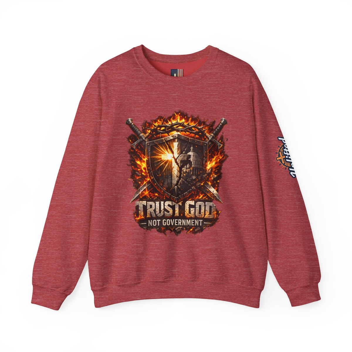 Trust God Not Government Shield Sweatshirt — Patriotic Christian Faith Sweatshirt Printify