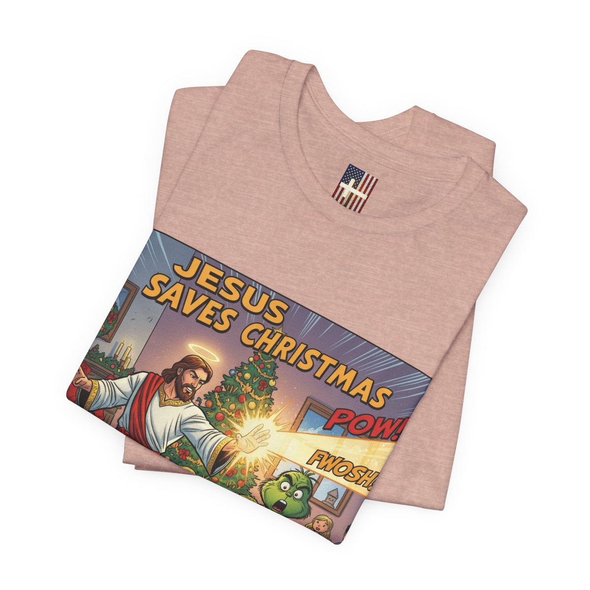 Jesus Saves Christmas T-shirt – Grinch vs Savior Light Battle Christian T-shirt for Hilarious Holiday Faith & True Joy Printify