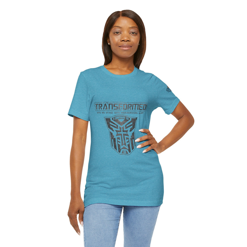 Transformer Logo Christian T-shirt | 2 Corinthians 3:18 Bible Verse T-shirt Printify