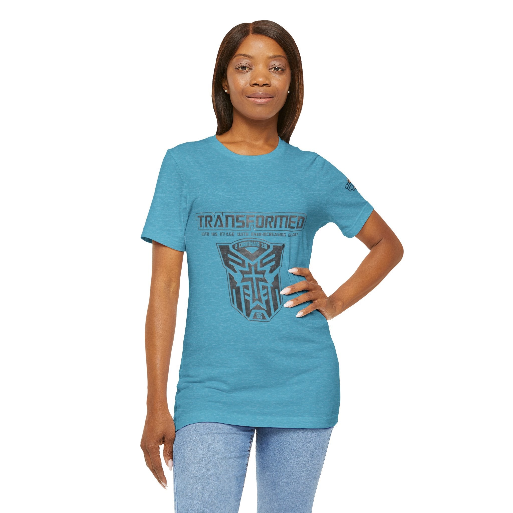 Transformer Logo Christian T-shirt | 2 Corinthians 3:18 Bible Verse T-shirt Printify