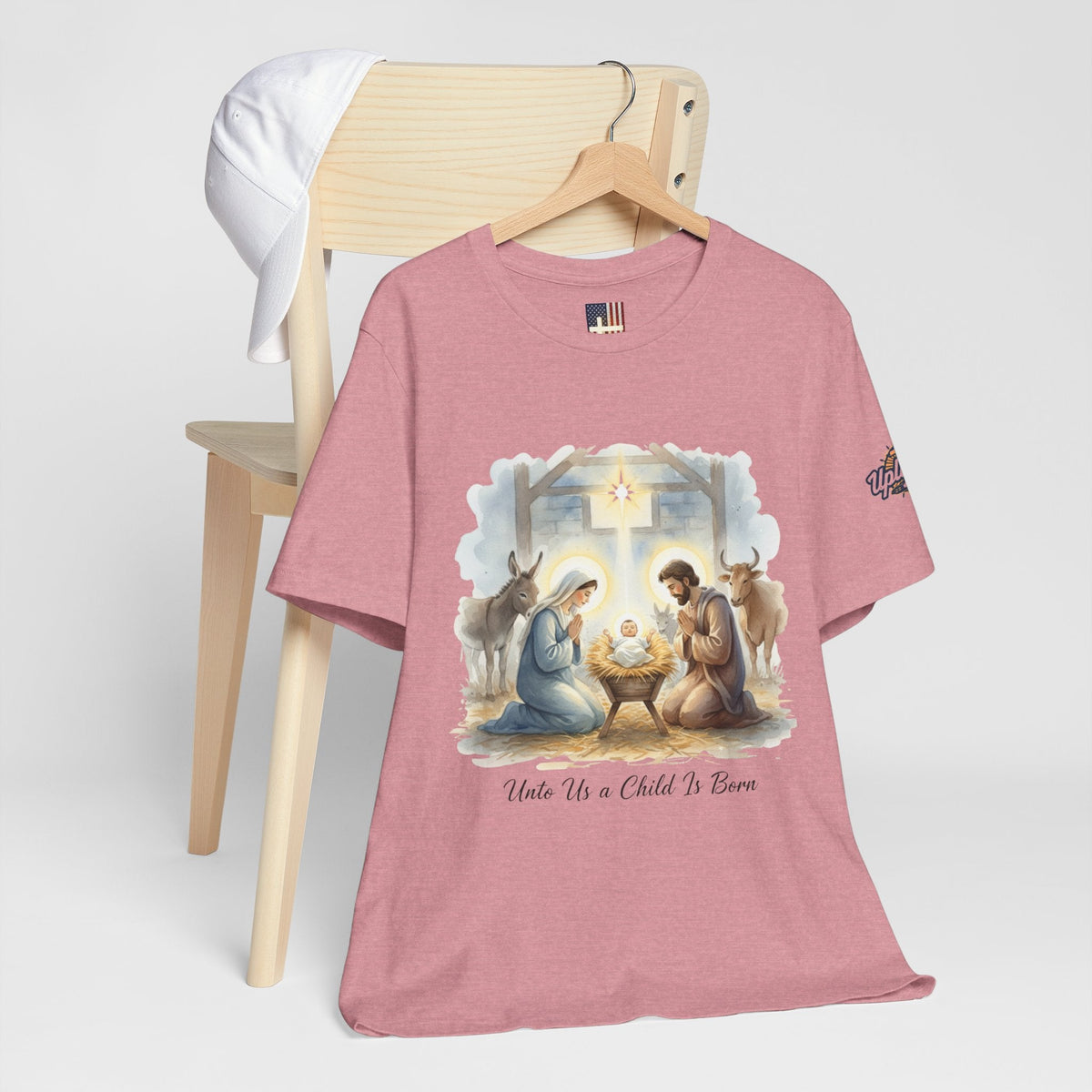 Unto Us a Child is Born T-shirt – Isaiah 9:6 Nativity Manger Scene Christian Christmas T-shirt for Holy Night Faith Printify