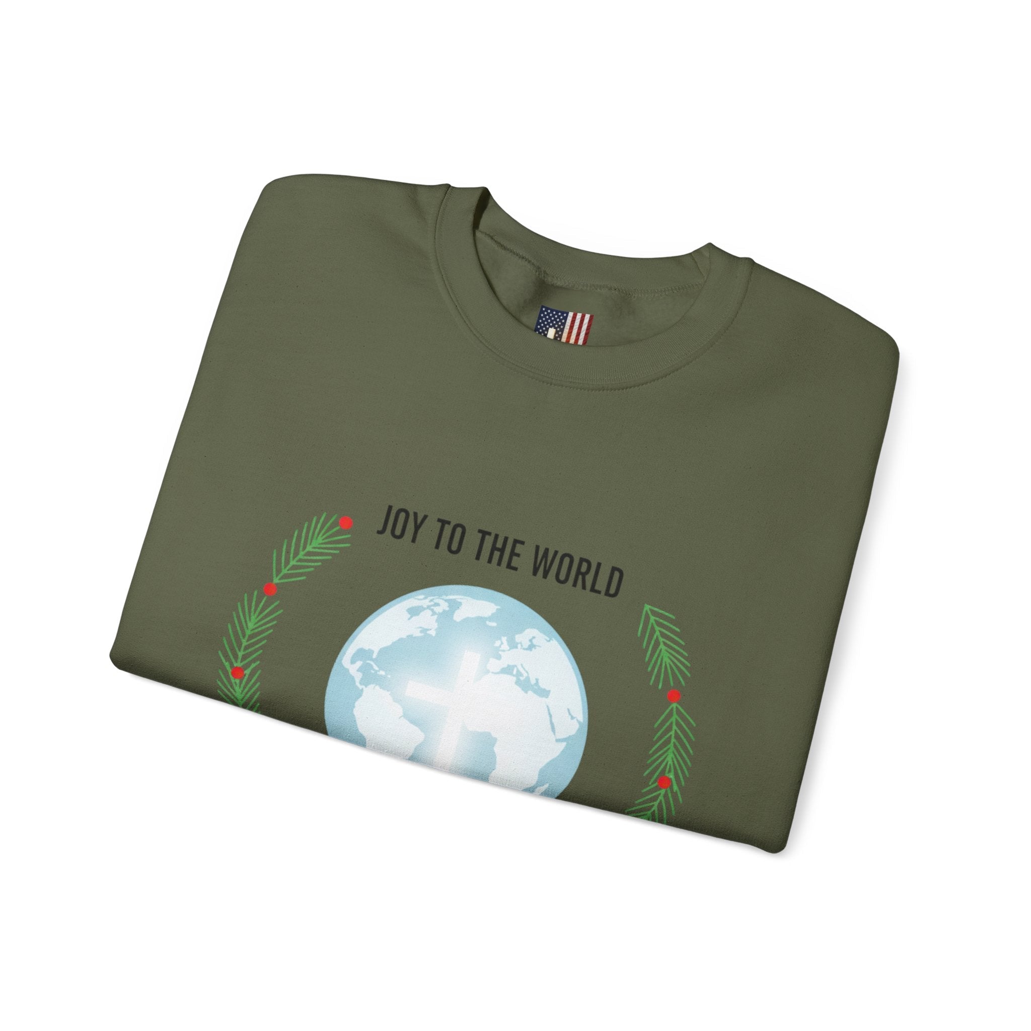 Joy to the World Sweatshirt – Wreath Earth Nativity Christian Christmas Sweatshirt for Isaiah 9:6 Holiday Faith & Festive Joy Printify