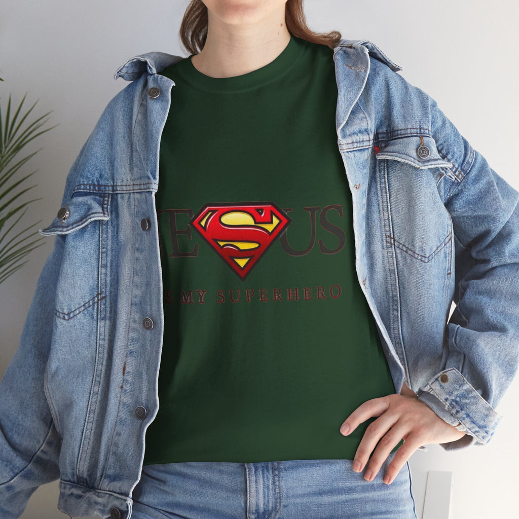 Jesus Is My Superhero T-Shirt — Faith-Based Superman-Inspired Tee Printify