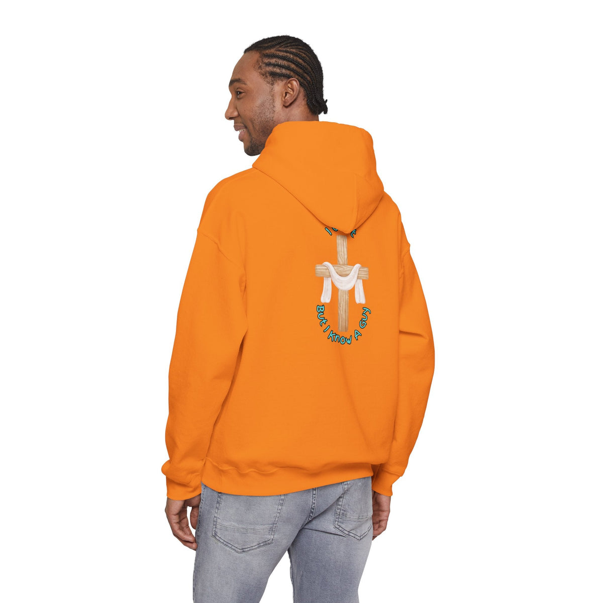 I Can’t, But I Know a Guy Hoodie – Jesus Cross Christian Hoodie for Cozy Faith Printify