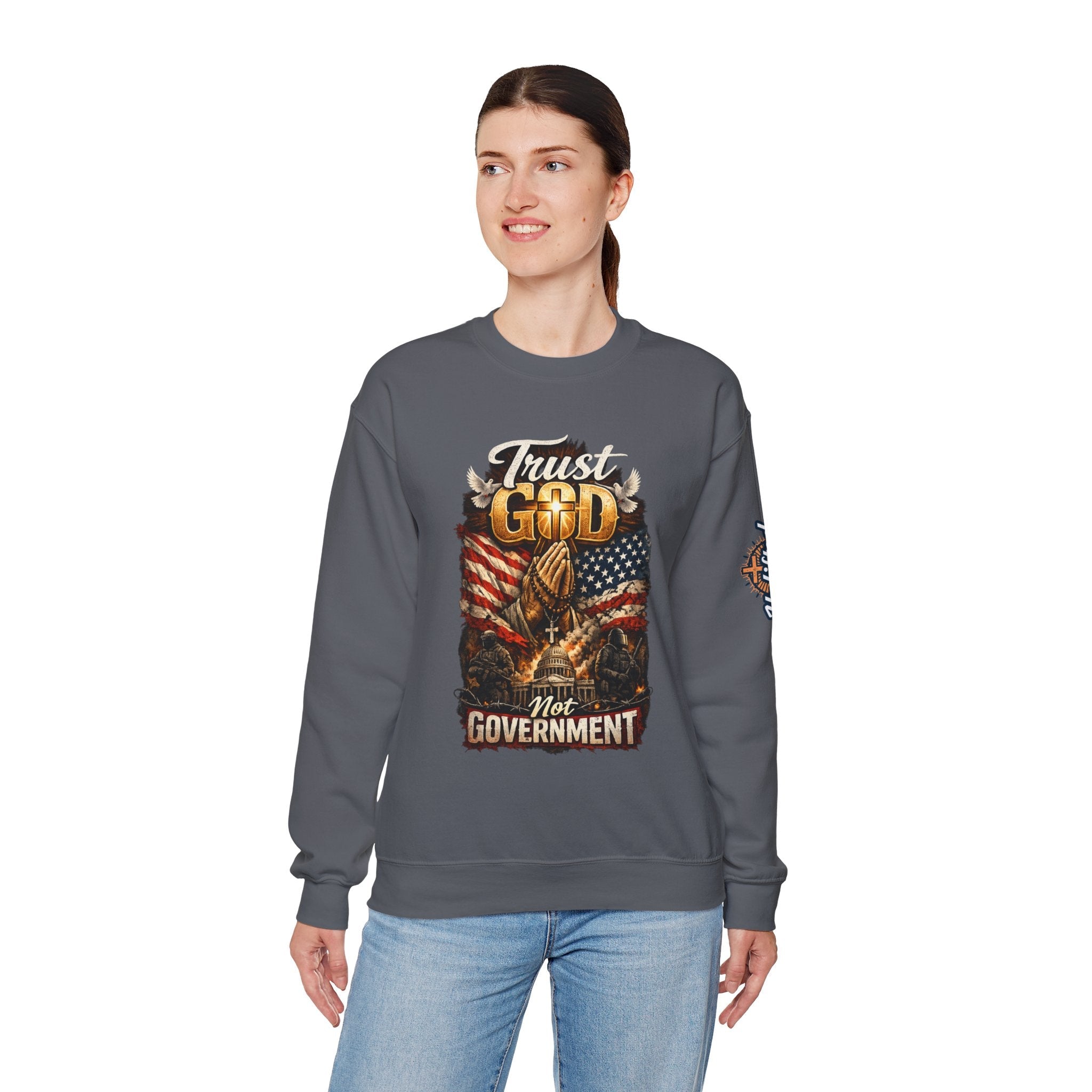 Trust God Not Government Sweatshirt — Vintage Patriotic Christian Sweatshirt Printify