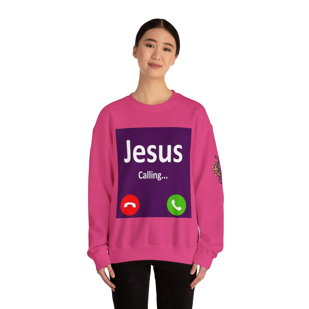 Jesus Calling Sweatshirt – Funny Cell Phone Screen Christian Sweatshirt for Divine Connection & Faith Humor Printify