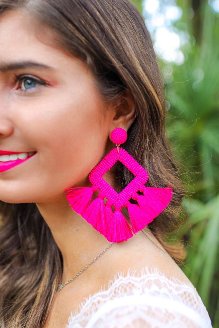 Hot Pink Ellie Fringe Drop Earrings Pretty Little Patriot