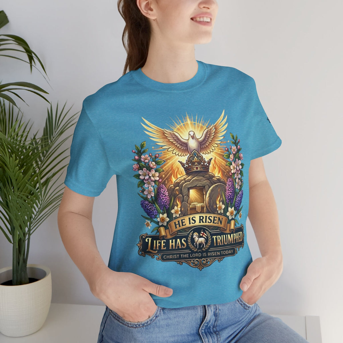 He Is Risen "Life Has Triumphed" T-Shirt — Easter Resurrection Christian Tee Printify