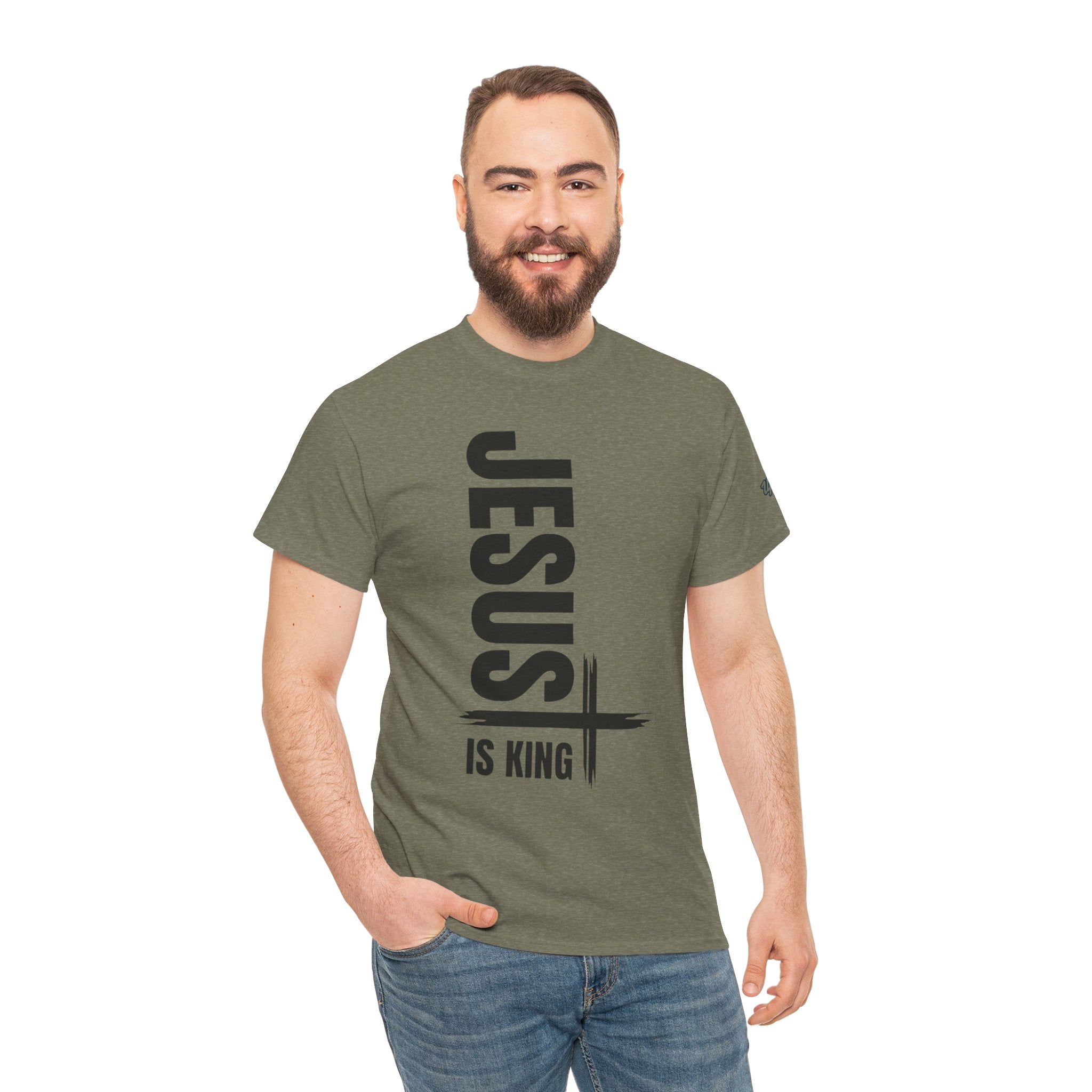 Jesus Is King T-shirt | Modern Typographic Cross Christian T-shirt Printify