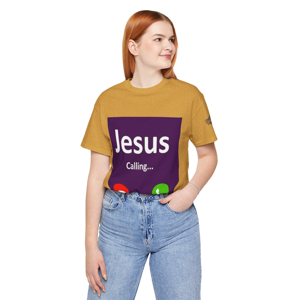 Jesus Calling T-shirt – Funny Cell Phone Screen Christian T-shirt for Divine Connection & Faith Humor Printify