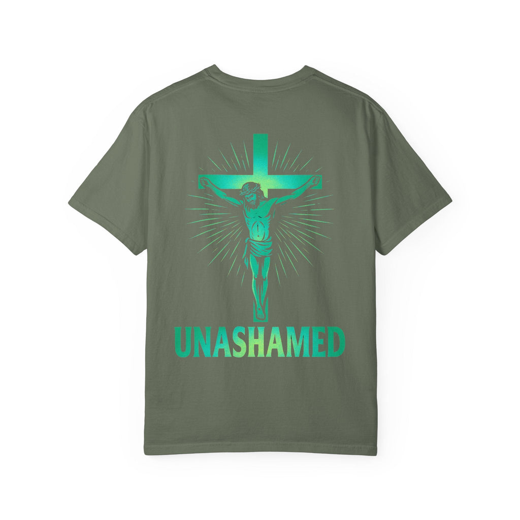 Unashamed T-shirt – Romans 1:16 Crucifixion Christian t-shirt for Bold Unwavering Faith Printify