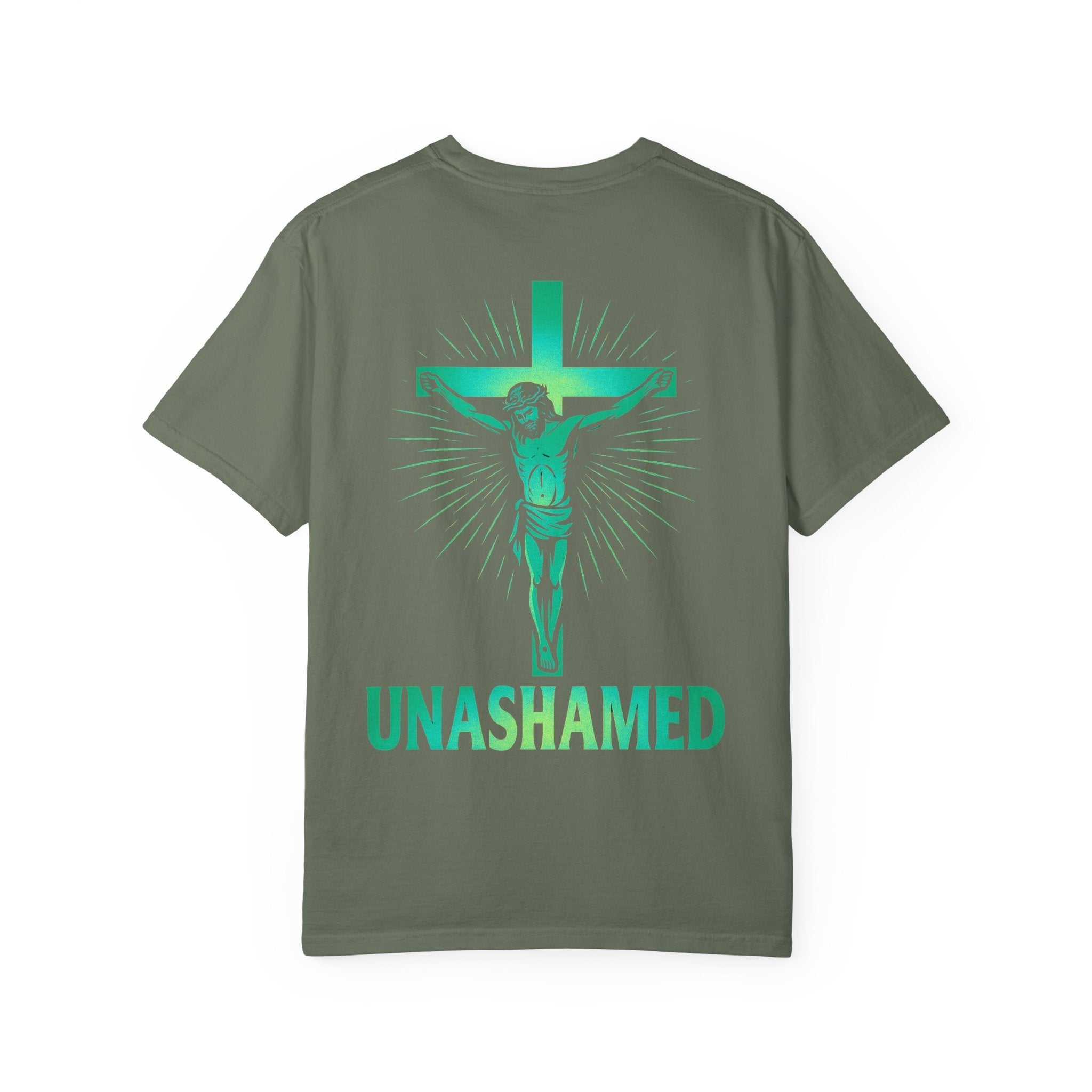 Unashamed T-shirt – Romans 1:16 Crucifixion Christian t-shirt for Bold Unwavering Faith Printify
