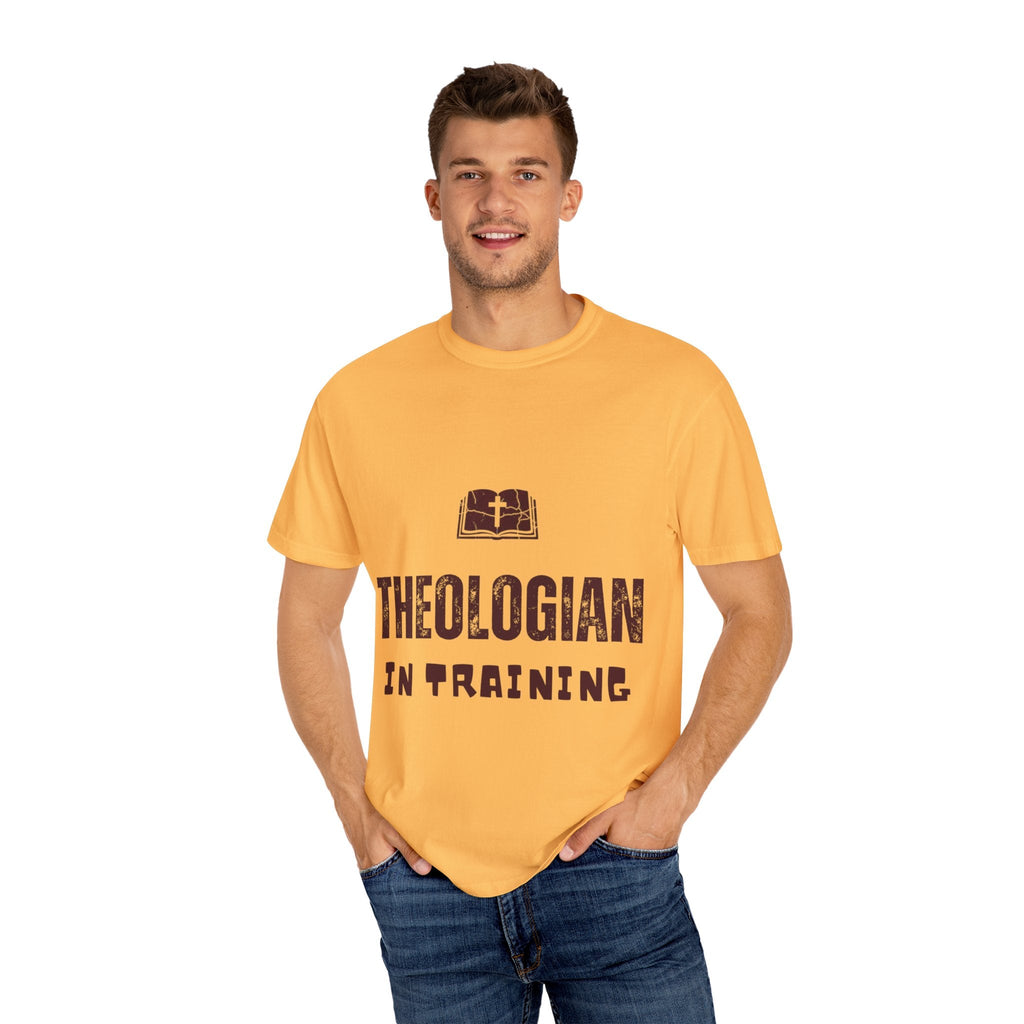 Theologian in Training T-Shirt – Open Bible & Cross Christian Tee for Faithful Learners Printify