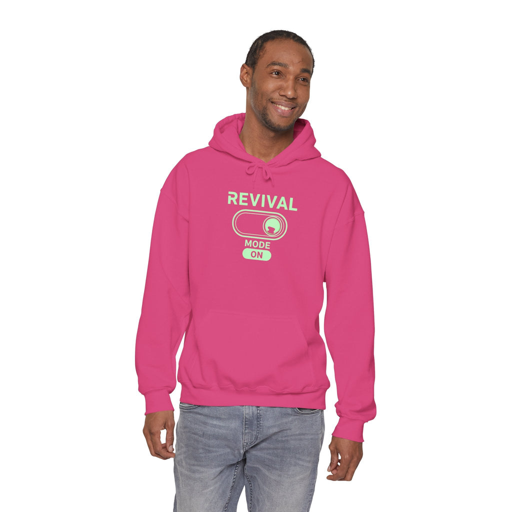 🔥 Revival Mode: ON – Christian Techwear Hoodie | Glowing Green Faith Switch | Futuristic Jesus Shirt | Activate Your Spiritual Awakening | Uplifted Gear Printify