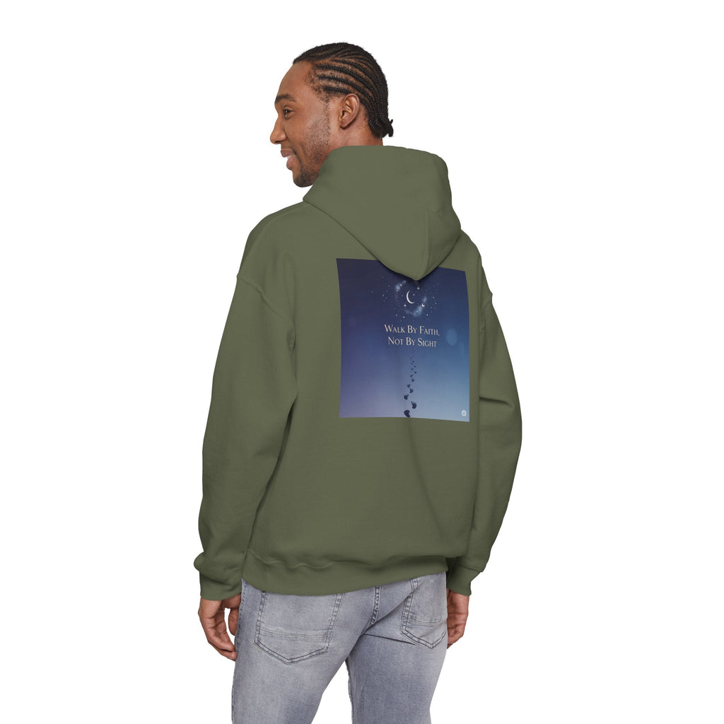 Walk by Faith, Not by Sight Hoodie – Moonlit Footprints Christian Hoodie for Cozy Nights Printify