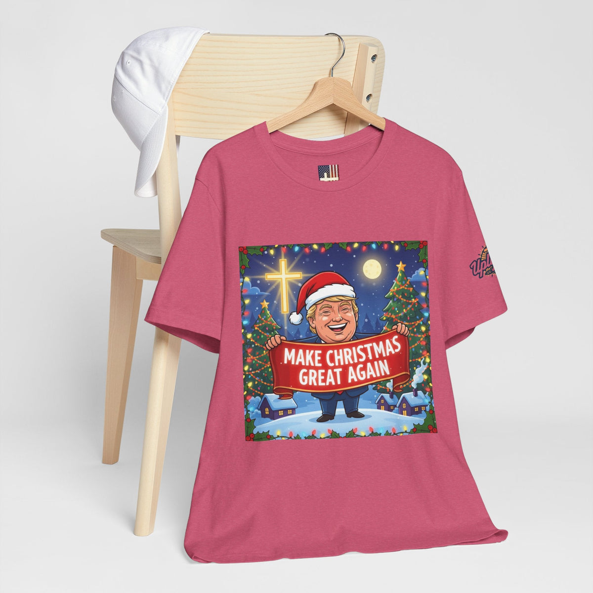🎄 Make Christmas Great Again – Patriotic Christian Christmas T-Shirt | Bold Holiday Faith Tee | Red & White Banner Design | Uplifted Gear Printify