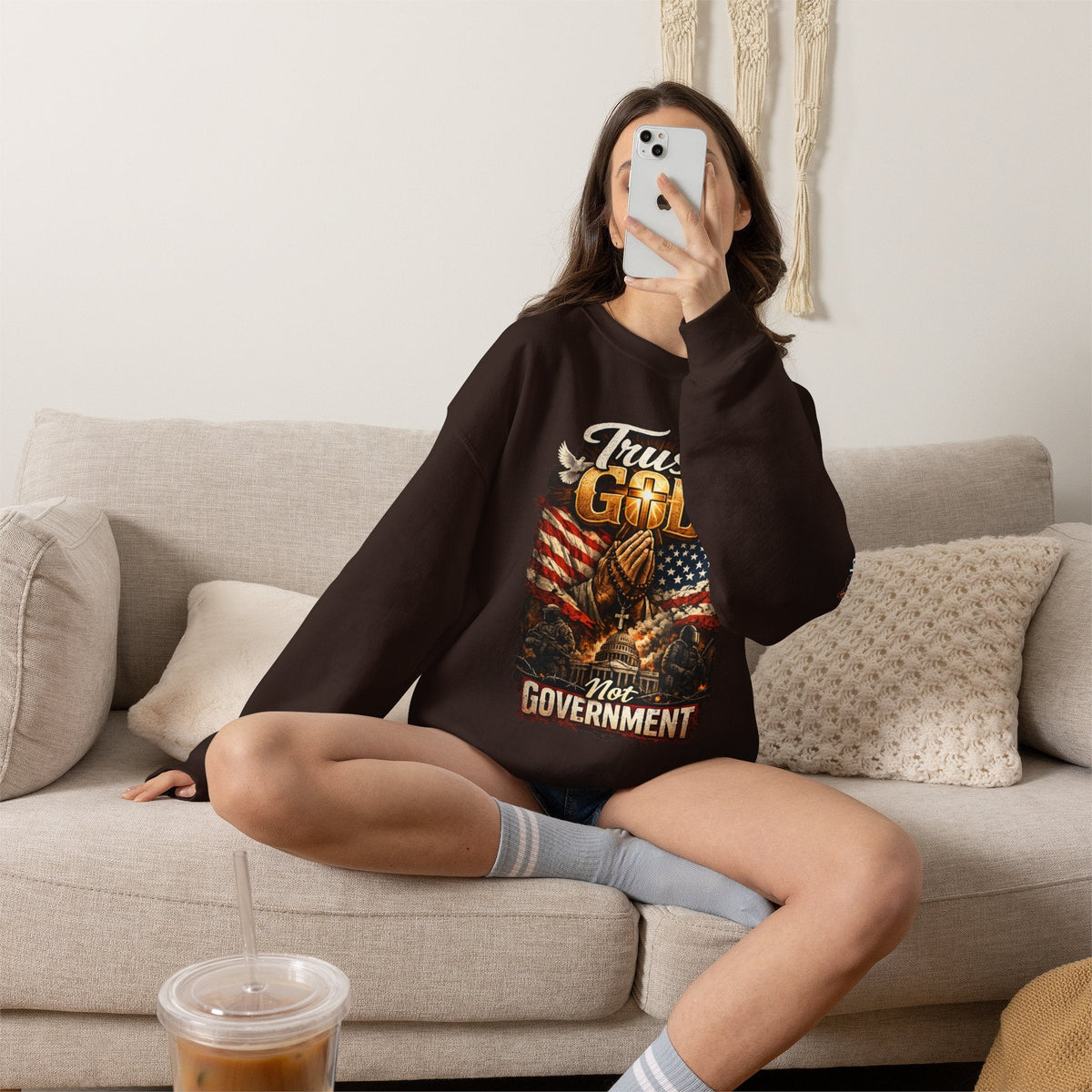 Trust God Not Government Sweatshirt — Vintage Patriotic Christian Sweatshirt Printify