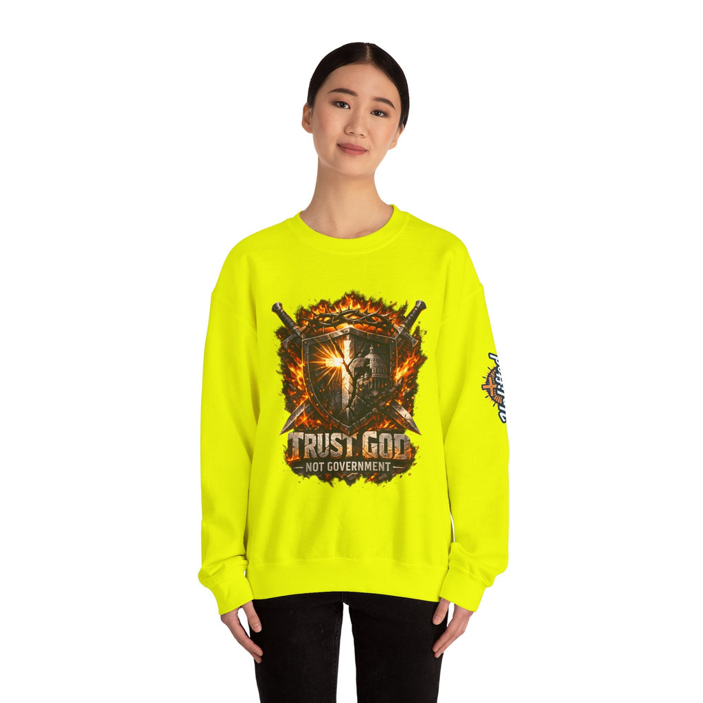 Trust God Not Government Shield Sweatshirt — Patriotic Christian Faith Sweatshirt Printify