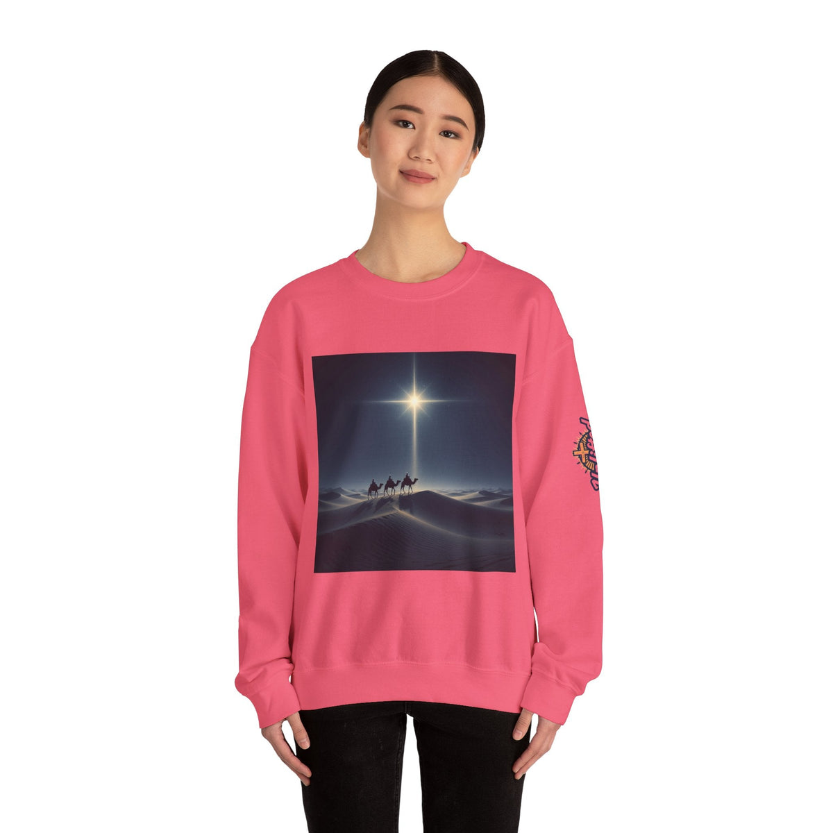 3 Wise Men Sweatshirt – Magi Camels Nativity Journey Christian Christmas Sweatshirt for Epiphany Faith & Holy Night Printify
