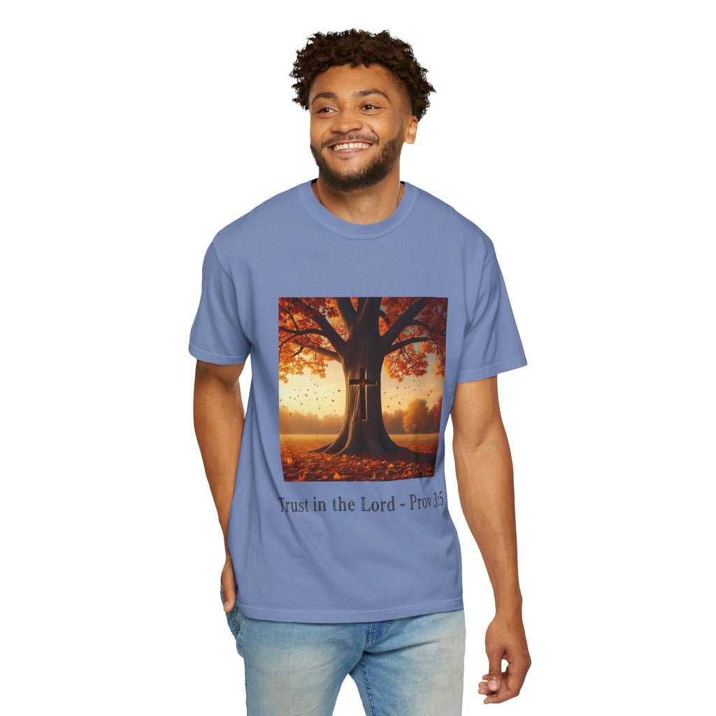 Trust in the Lord T-Shirt – Autumn Tree Christian Tee with Proverbs 3:5 Printify