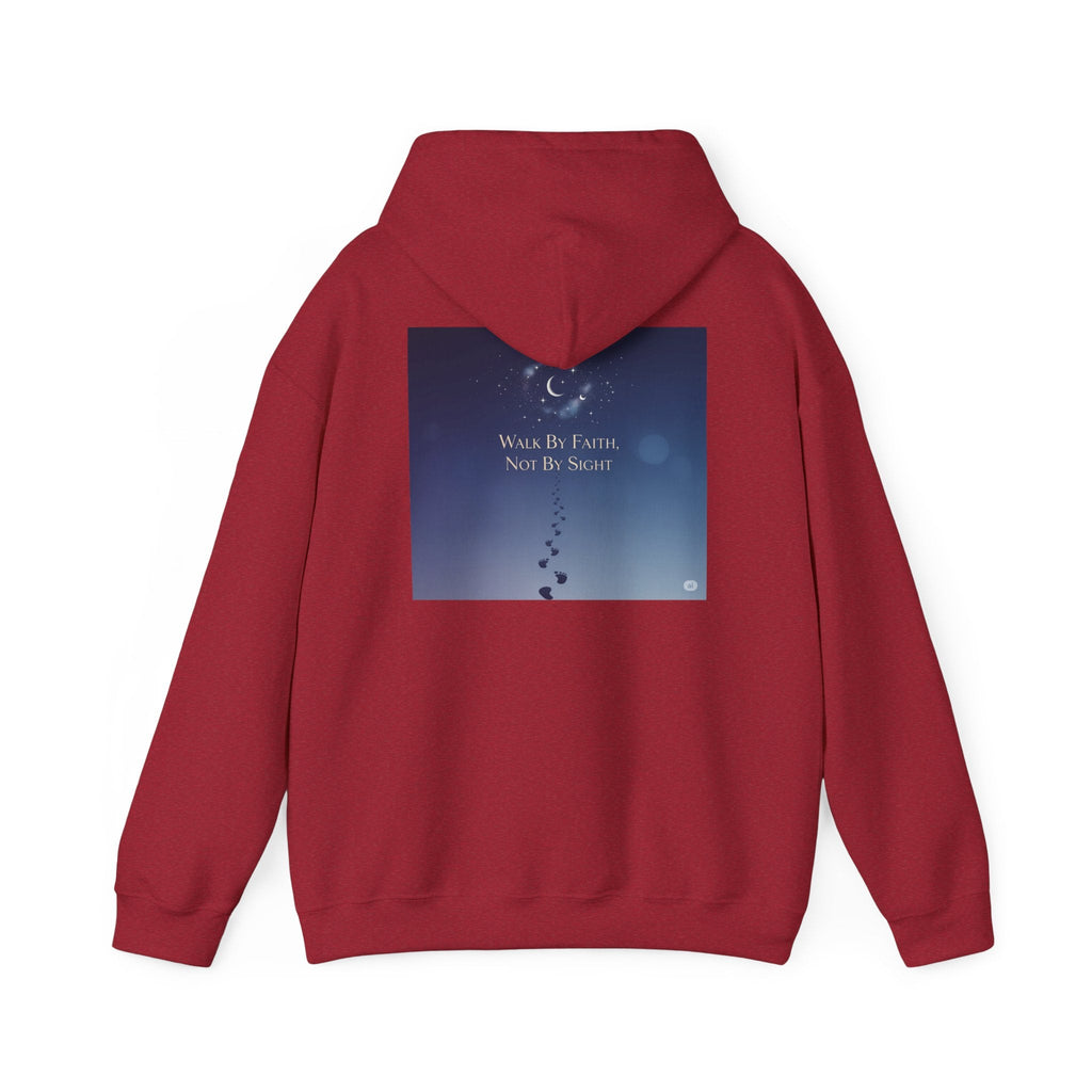 Walk by Faith, Not by Sight Hoodie – Moonlit Footprints Christian Hoodie for Cozy Nights Printify