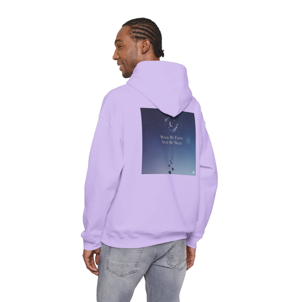 Walk by Faith, Not by Sight Hoodie – Moonlit Footprints Christian Hoodie for Cozy Nights Printify