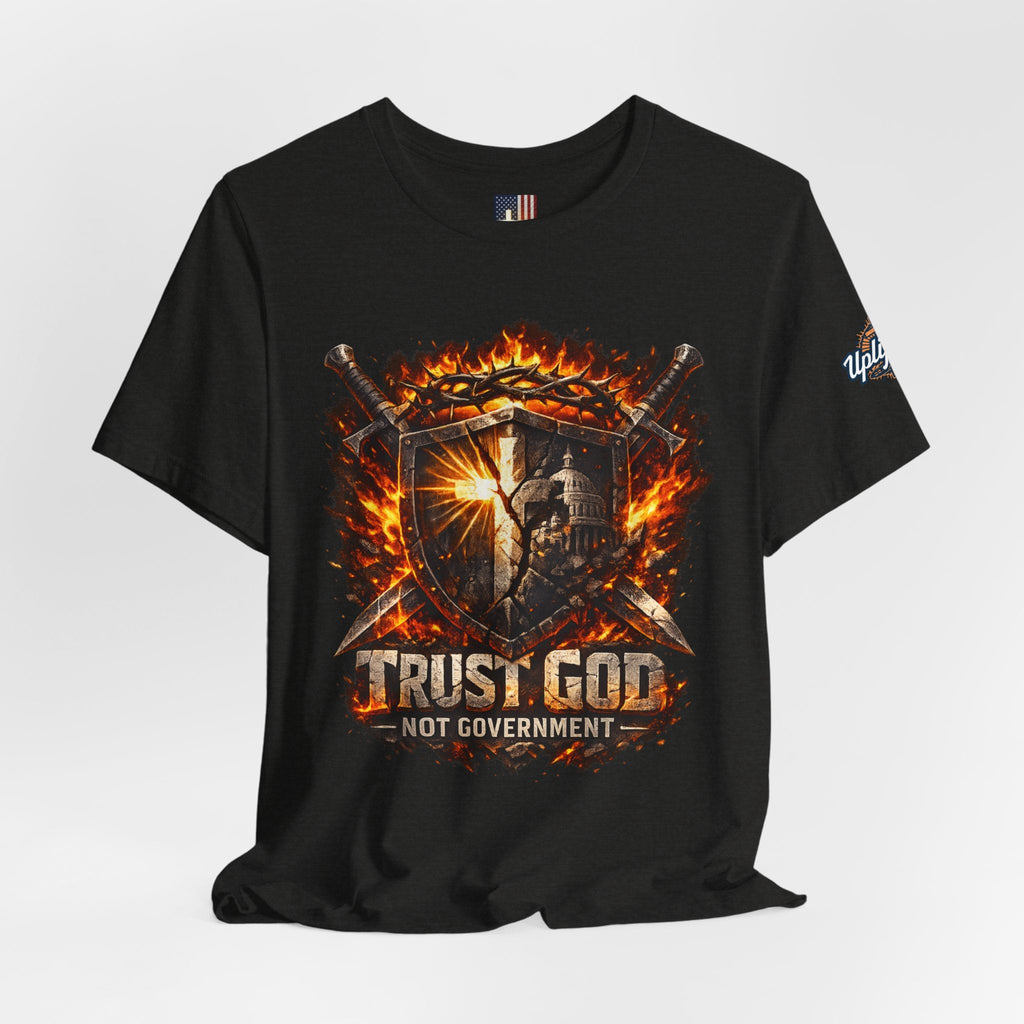 Trust God Not Government Shield Tee — Patriotic Christian Faith T-Shirt Printify