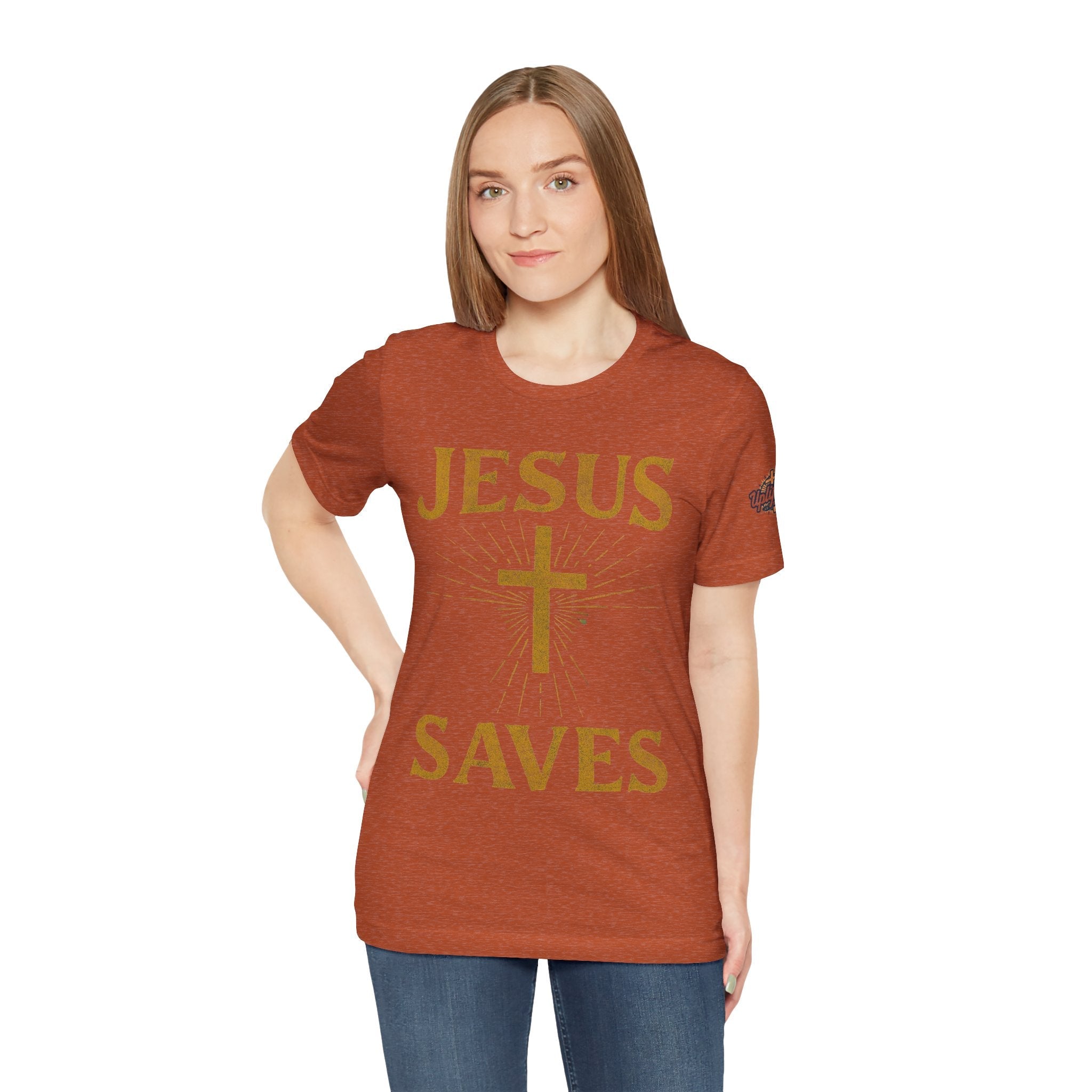 Jesus Saves T-shirt – Radiant Cross & Rays of Light Christian T-shirt for Eternal Hope & Faith Printify