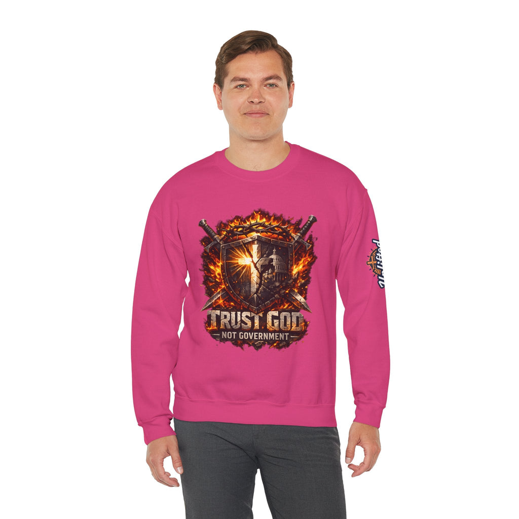 Trust God Not Government Shield Sweatshirt — Patriotic Christian Faith Sweatshirt Printify