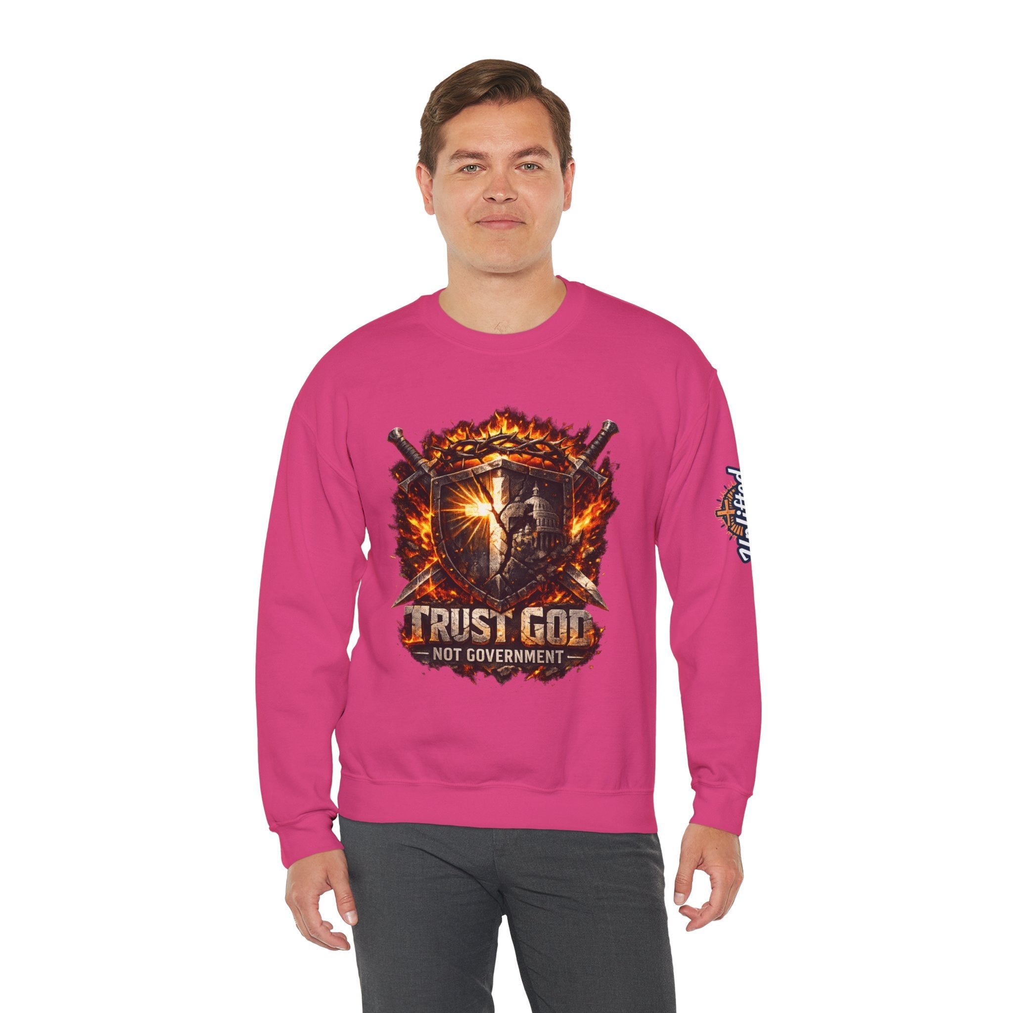 Trust God Not Government Shield Sweatshirt — Patriotic Christian Faith Sweatshirt Printify