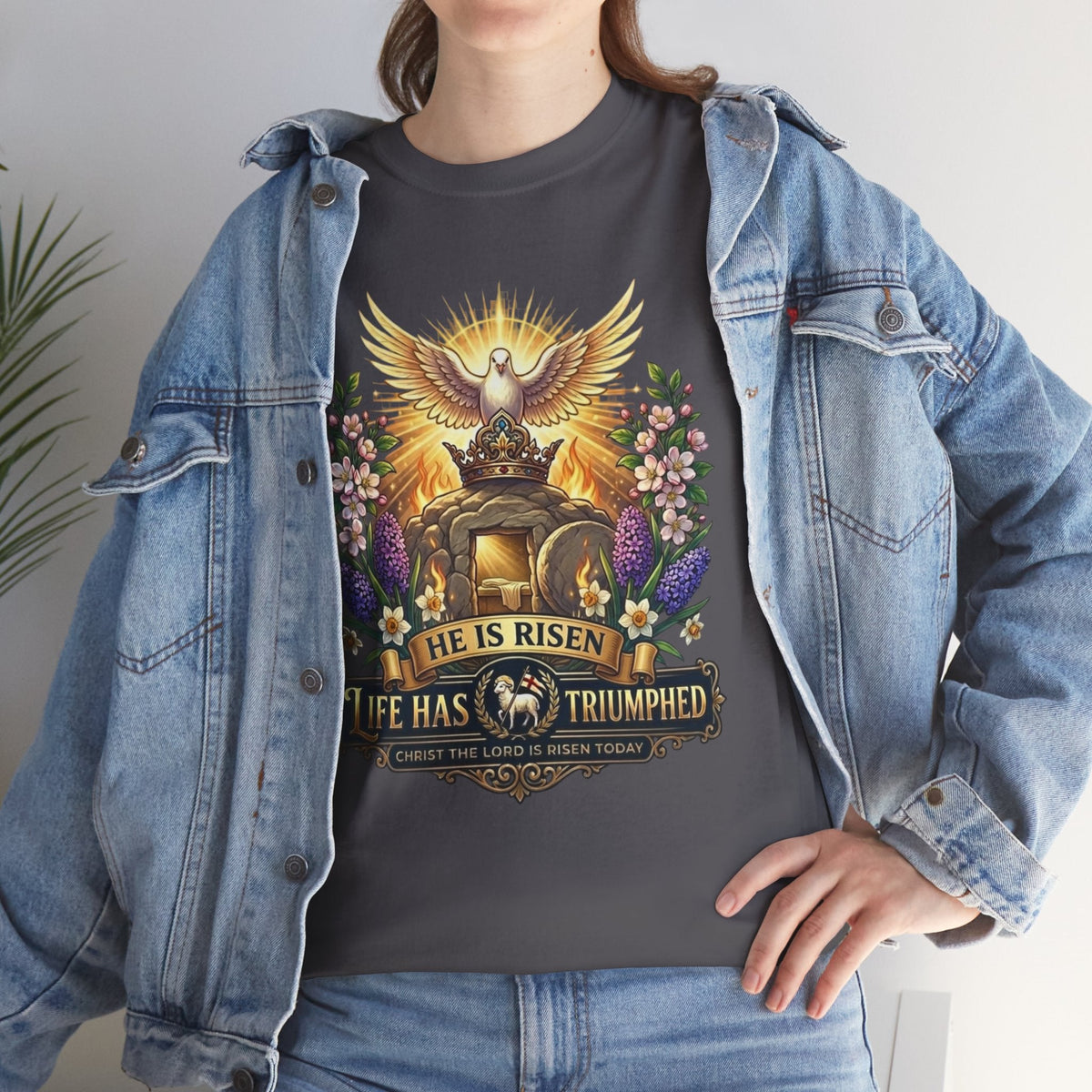 He Is Risen "Life Has Triumphed" T-Shirt — Easter Resurrection Christian Tee Printify