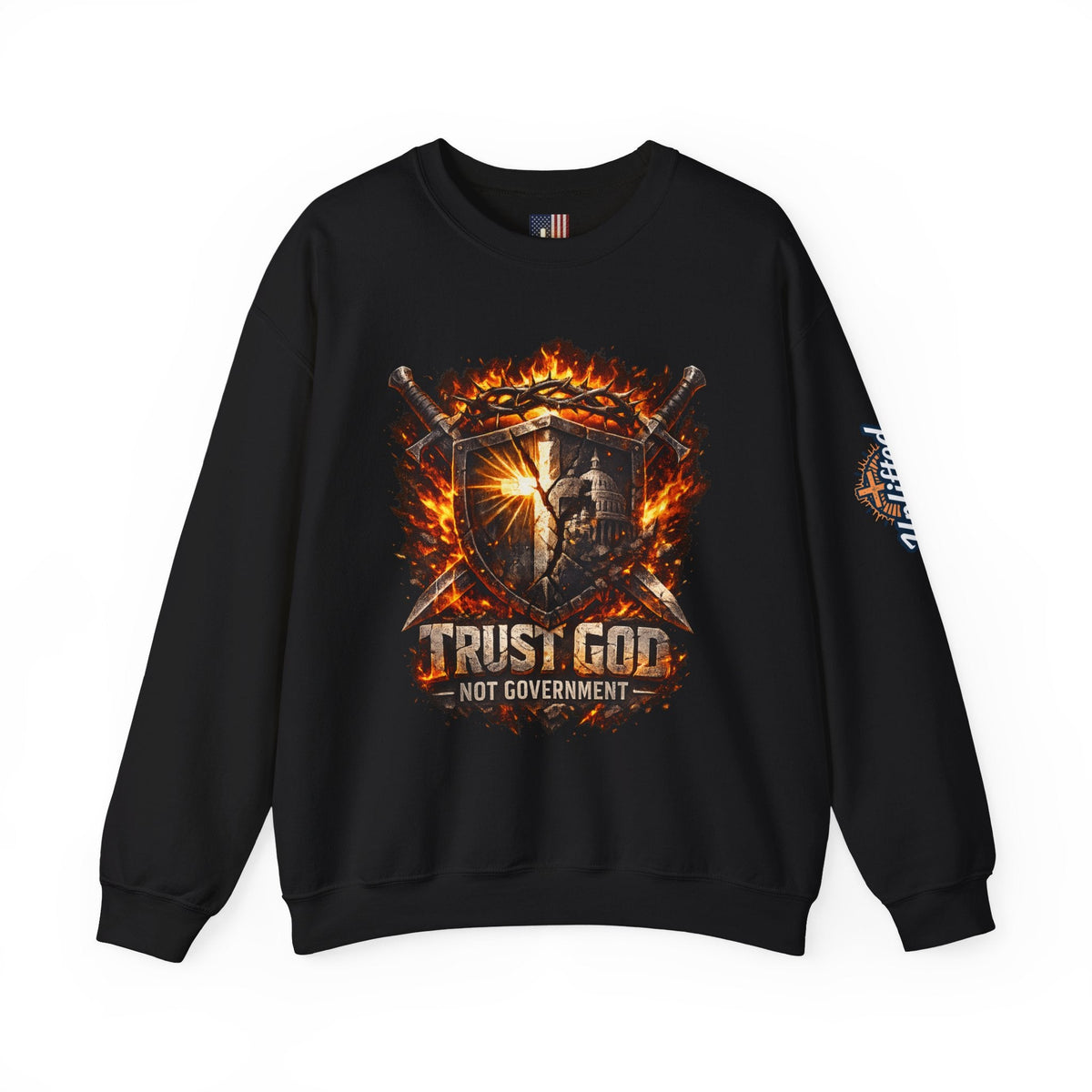 Trust God Not Government Shield Sweatshirt — Patriotic Christian Faith Sweatshirt Printify