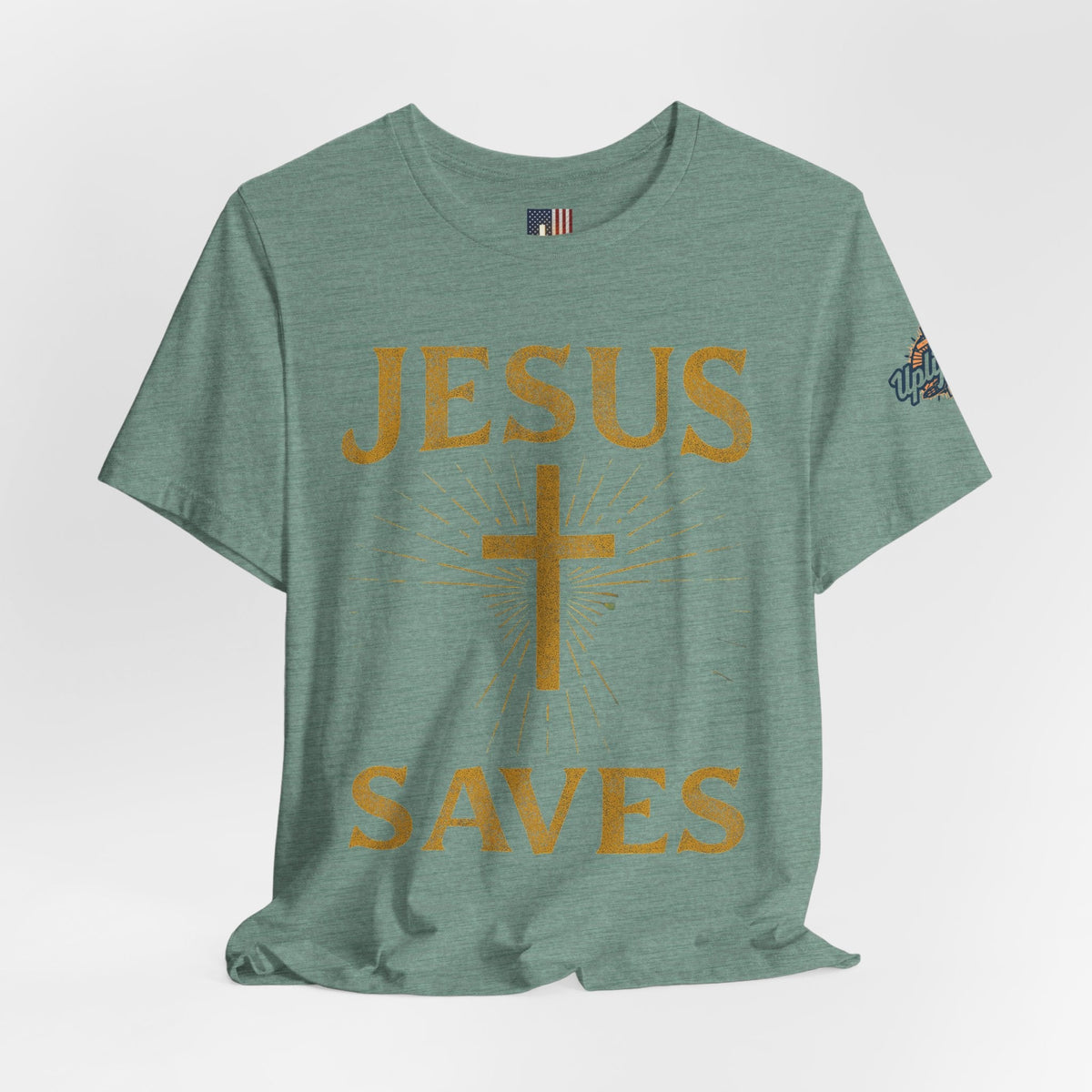 Jesus Saves T-shirt – Radiant Cross & Rays of Light Christian T-shirt for Eternal Hope & Faith Printify