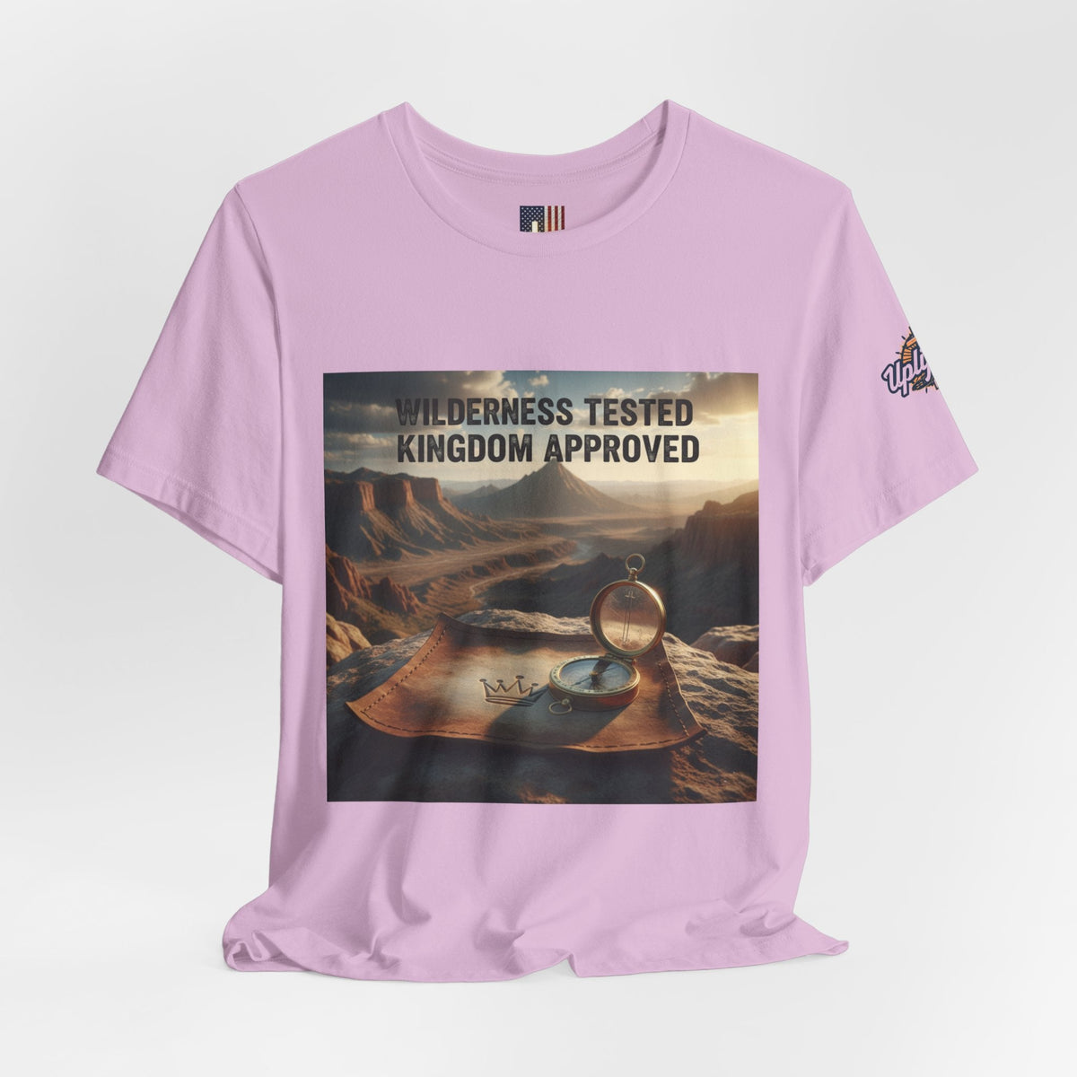 Wilderness Tested Kingdom Approved T-shirt – Mountain Desert Compass Crown Christian T-shirt for Biblical Adventure Faith Printify
