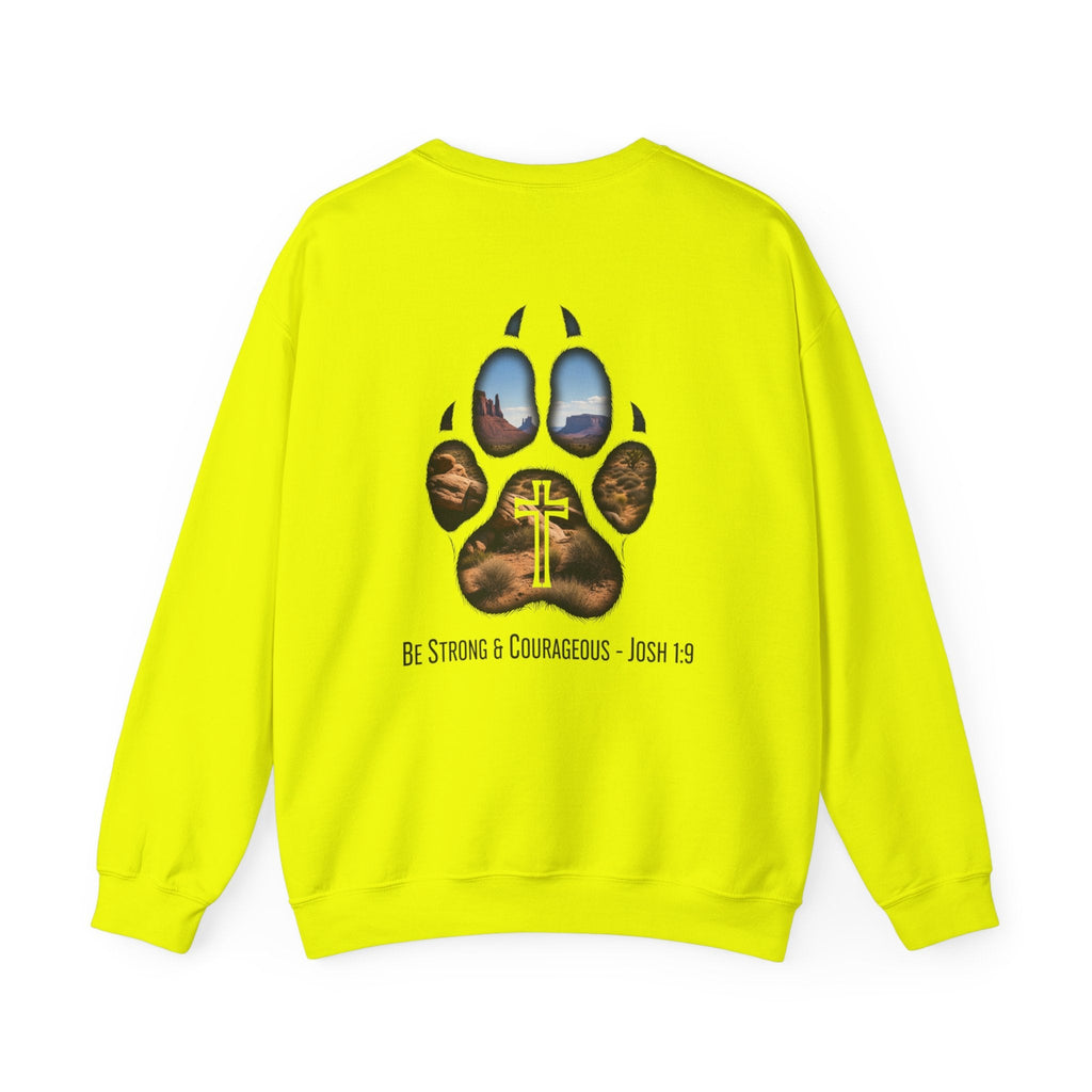 Strong and Courageous Sweatshirt – Joshua 1:9 Canine Pawprint Desert Christian Sweatshirt for Dog Lovers Printify