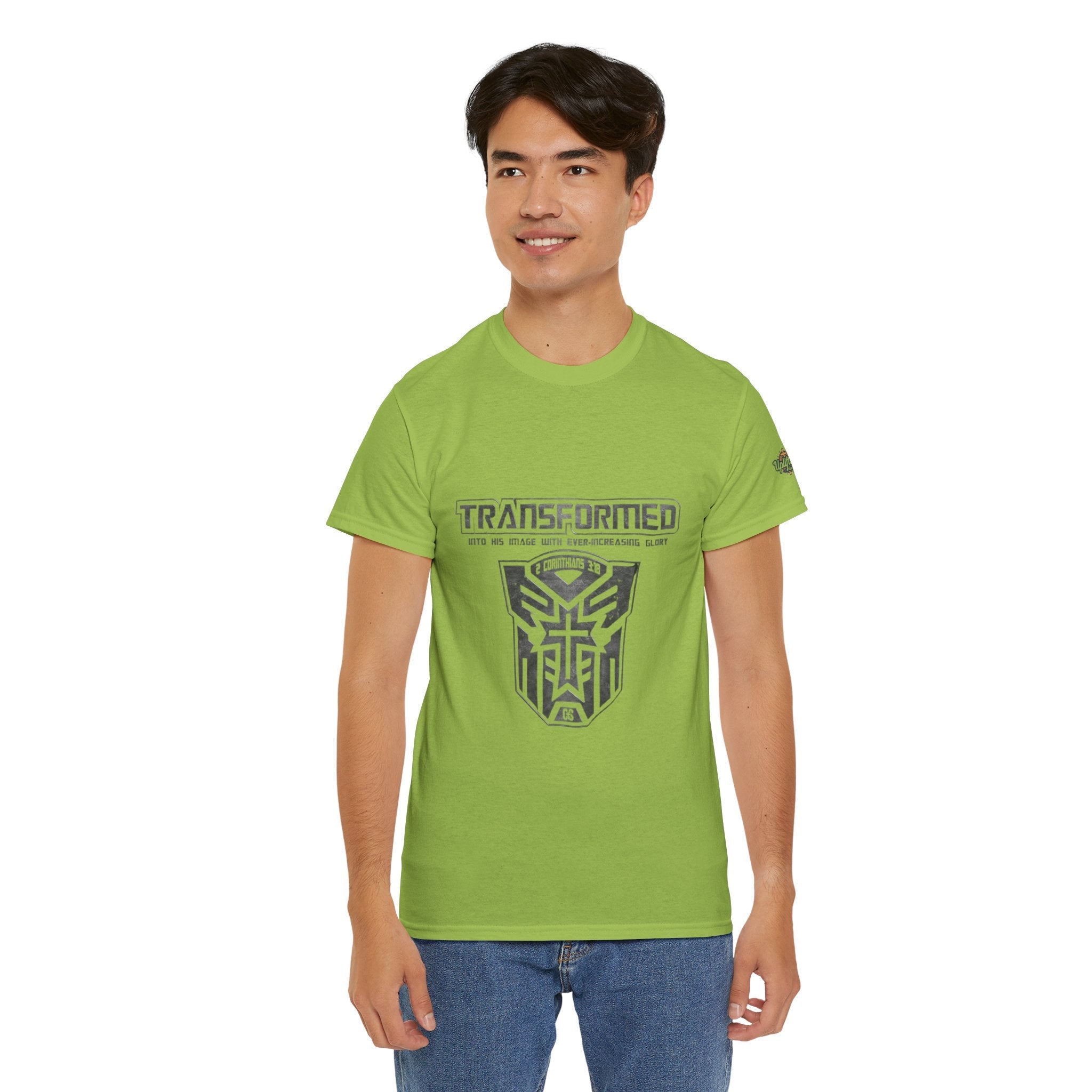Transformer Logo Christian T-shirt | 2 Corinthians 3:18 Bible Verse T-shirt Printify