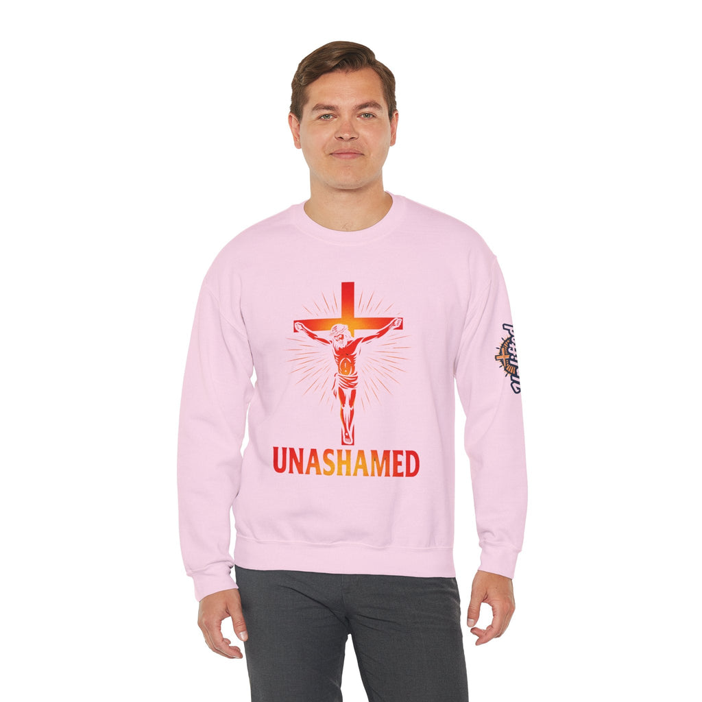 Unashamed Sweatshirt – Romans 1:16 Crucifixion Christian Sweatshirt for Bold Unwavering Faith Printify