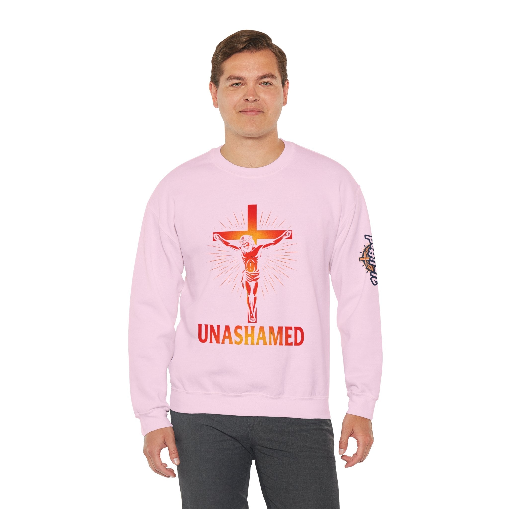 Unashamed Sweatshirt – Romans 1:16 Crucifixion Christian Sweatshirt for Bold Unwavering Faith Printify