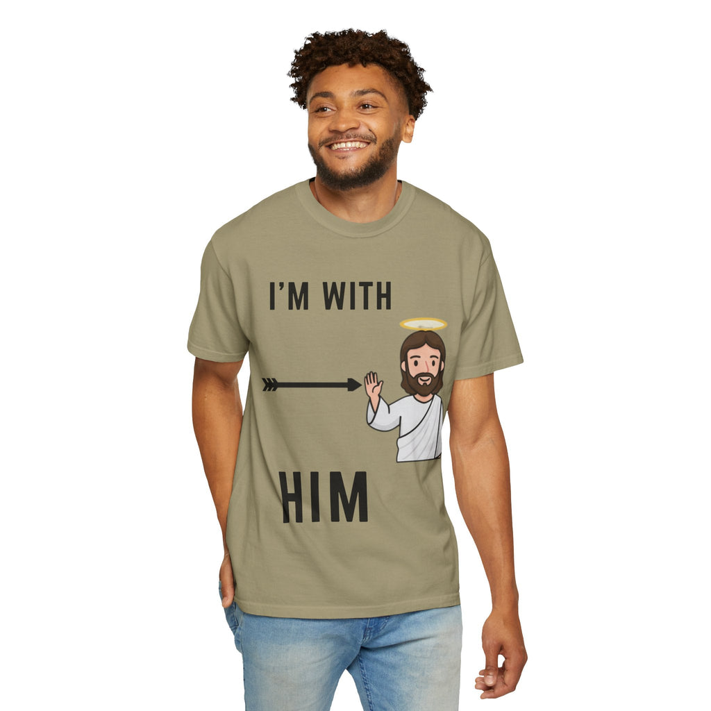 🔥 I’m With Him → Christian T-Shirt | Arrow Pointing to Jesus | Minimalist Faith Tee | Subtle Cross Design | Bible-Inspired Apparel by Uplifted Gear Printify