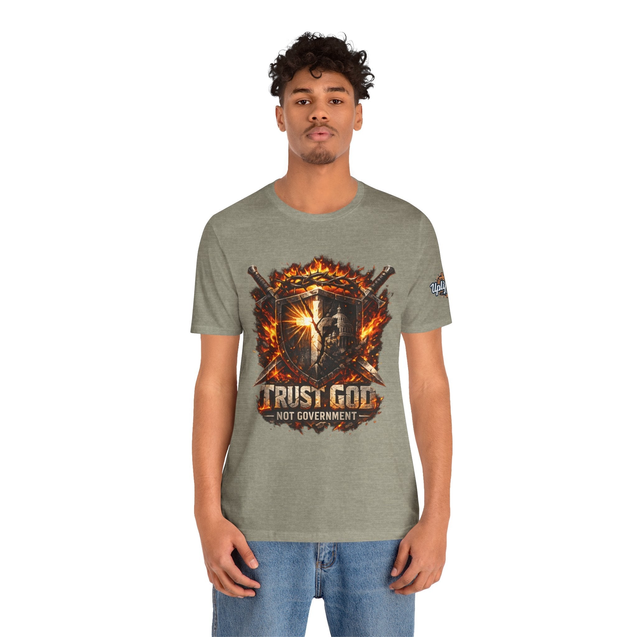 Trust God Not Government Shield Tee — Patriotic Christian Faith T-Shirt Printify