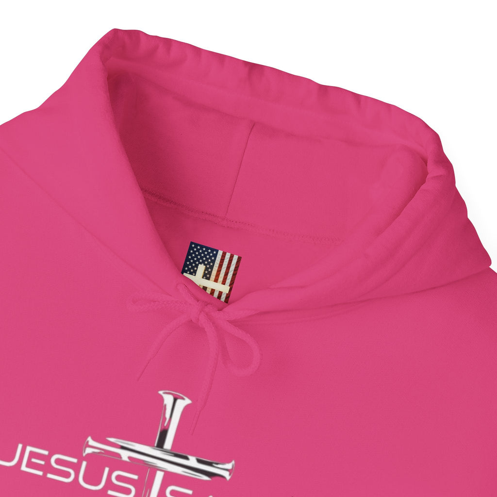 Jesus Saves Hoodie – 3 Nails Crucifix Cross Christian Sweatshirt for Redemption Faith & Bold Salvation Printify