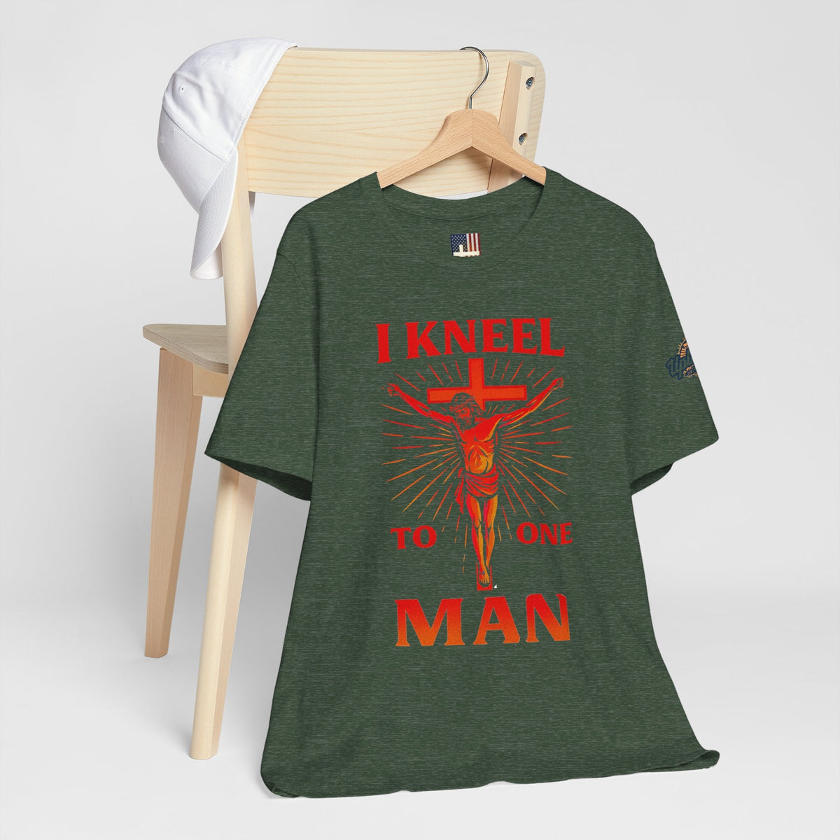 I Kneel to One Man T-shirt – Crucifixion Christian T-shirt for Unashamed Devotion & Bold Faith Printify