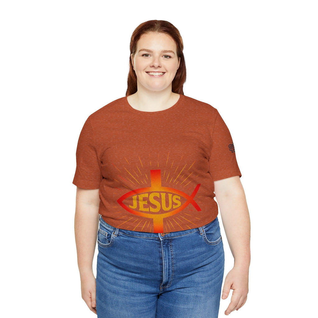 Jesus Ichthys T-shirt – Christian Fish Symbol with Cross & Jesus Inscription T-shirt for Eternal Faith & Streetwear Printify