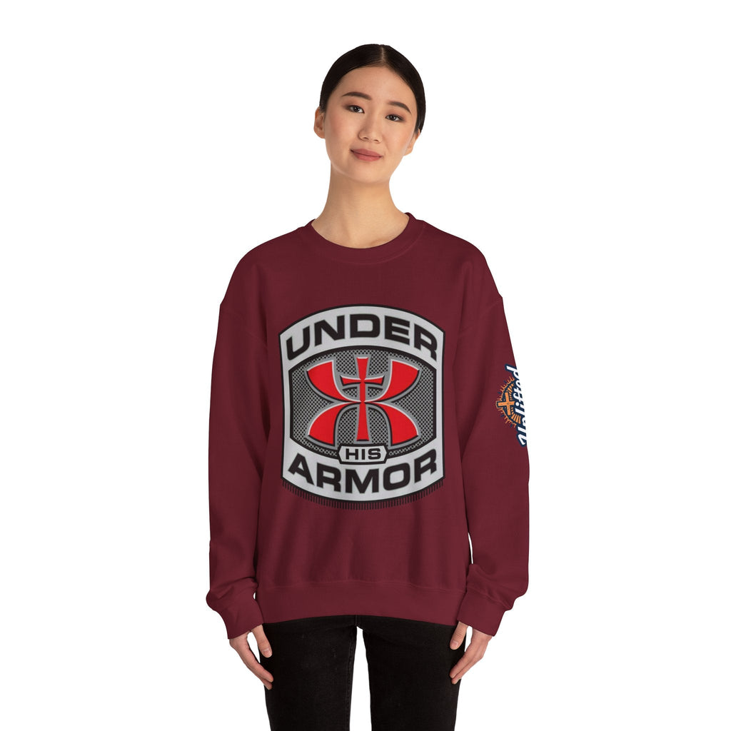 Under His Armor Crewneck Sweatshirt — Christian Faith Graphic Pullover Printify