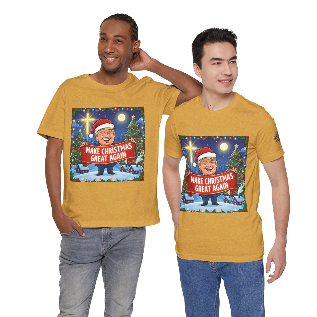 🎄 Make Christmas Great Again – Patriotic Christian Christmas T-Shirt | Bold Holiday Faith Tee | Red & White Banner Design | Uplifted Gear Printify