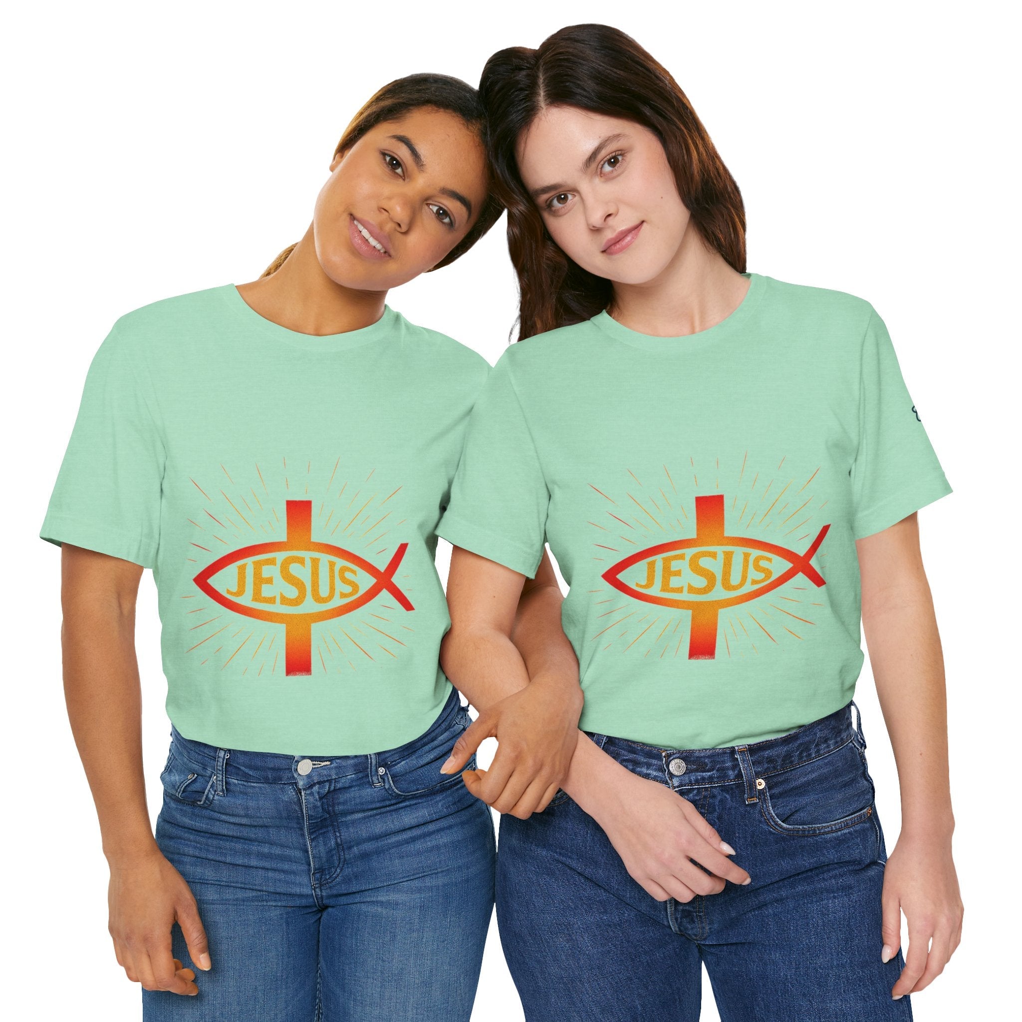 Jesus Ichthys T-shirt – Christian Fish Symbol with Cross & Jesus Inscription T-shirt for Eternal Faith & Streetwear Printify