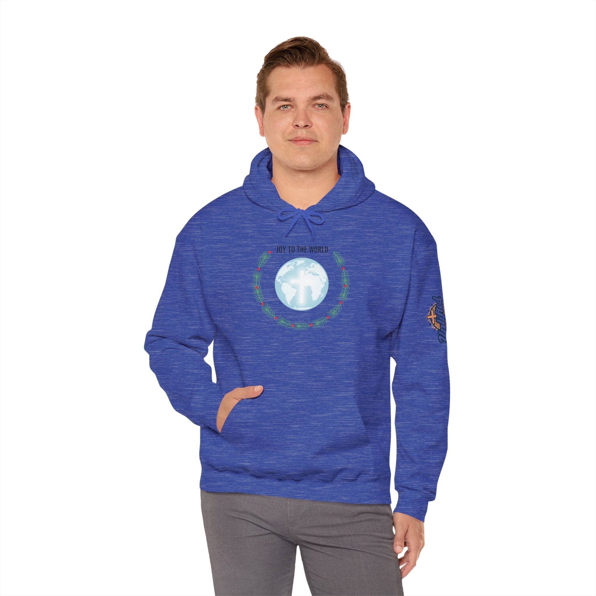 Joy to the World Hoodie – Wreath Earth Nativity Christian Christmas Sweatshirt for Isaiah 9:6 Holiday Faith & Festive Joy Printify