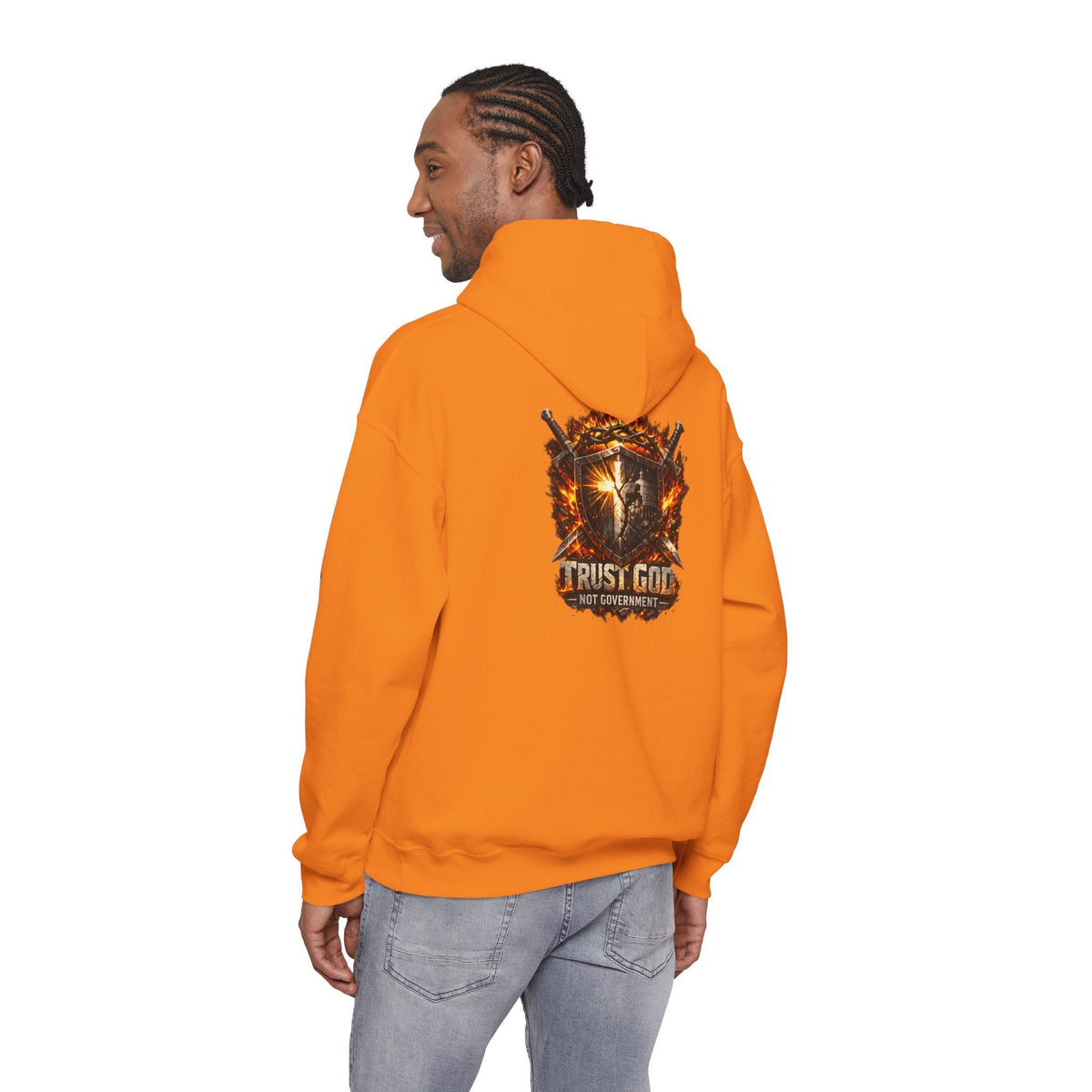 Trust God Not Government Shield Hoodie — Patriotic Christian Faith Hoodie Printify