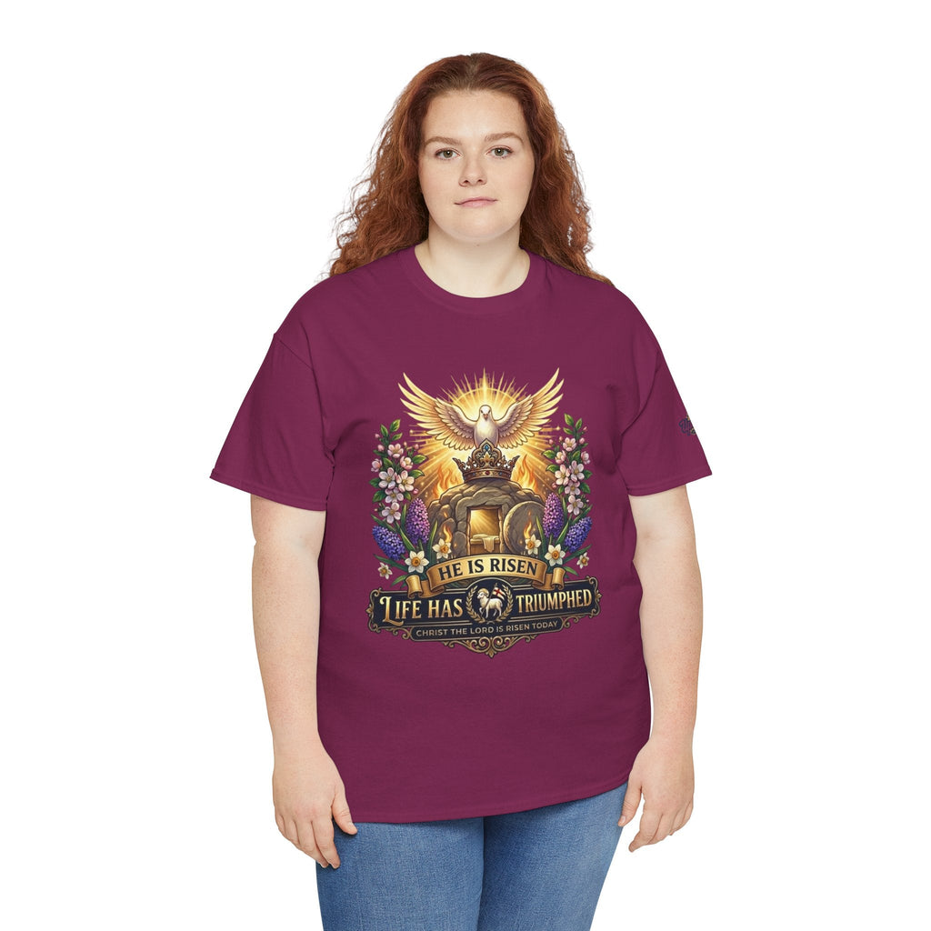 He Is Risen "Life Has Triumphed" T-Shirt — Easter Resurrection Christian Tee Printify
